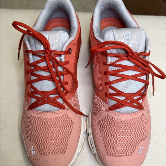 On Running Coral and White Athletic Shoes - Picture 4 of 7